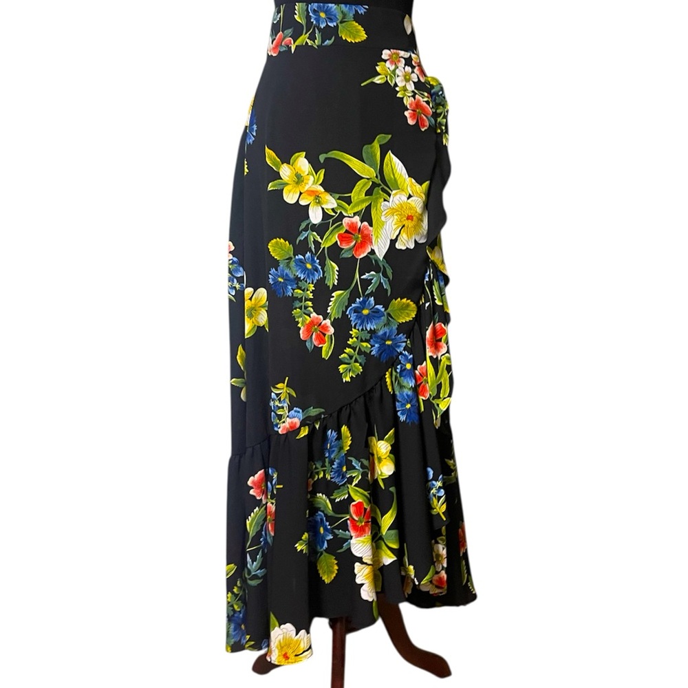 New York and Company Floral Black Ruffle Maxi Skirt